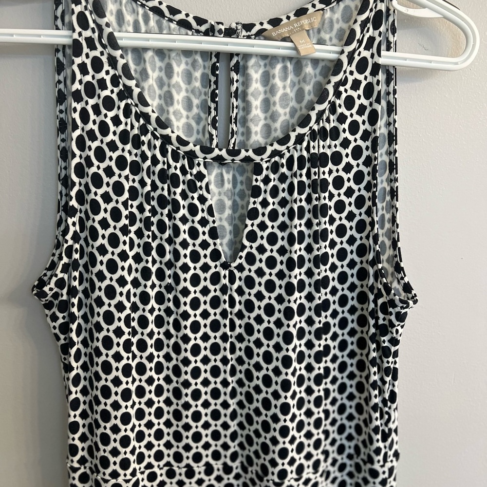 Banana Republic Geometric Black White Sleeveless Maxi Dress Sz M Classic Career - Picture 4 of 11